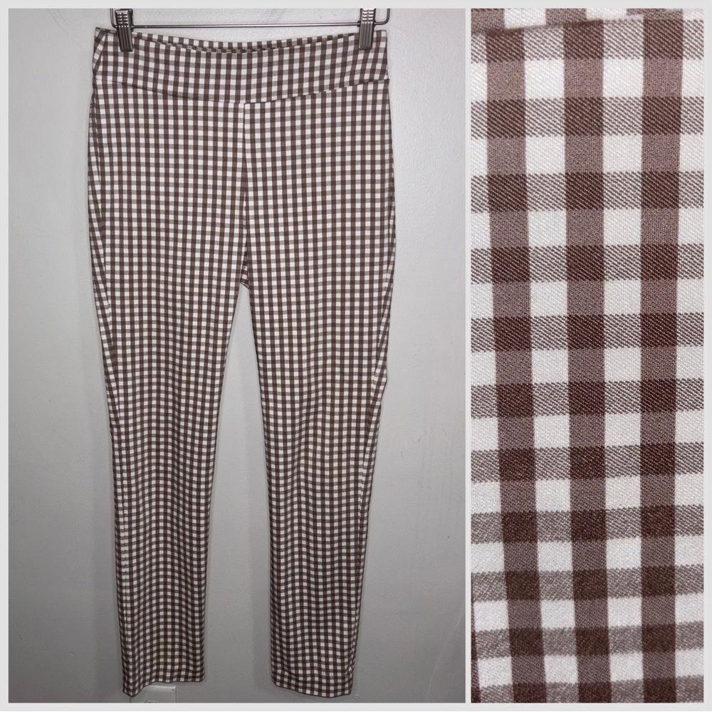 J. McLaughlin Brown and White Gingham Skinny Pants